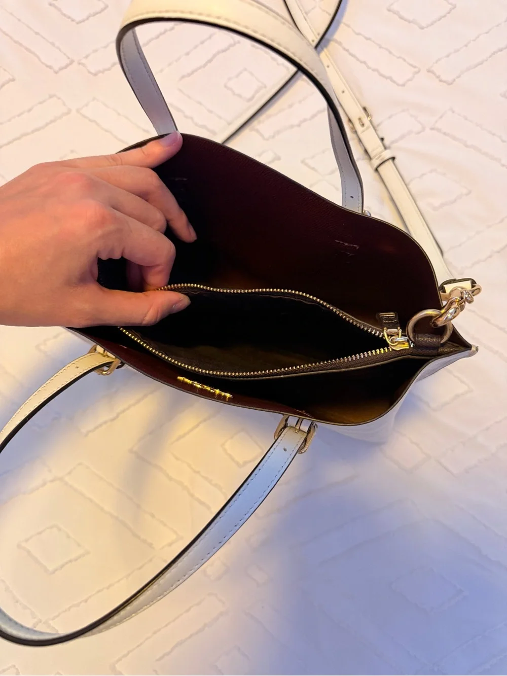 Coach Signature Pebbled Leather Satchel in Chalk White